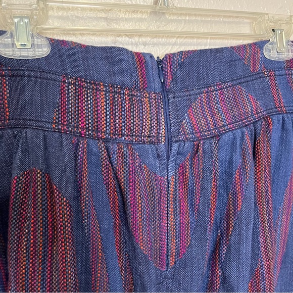 Cidra Anthro Ikat Ethnic Blue Short Flared Mini Skirt Waist Tie Womens Size 14 - Picture 6 of 11